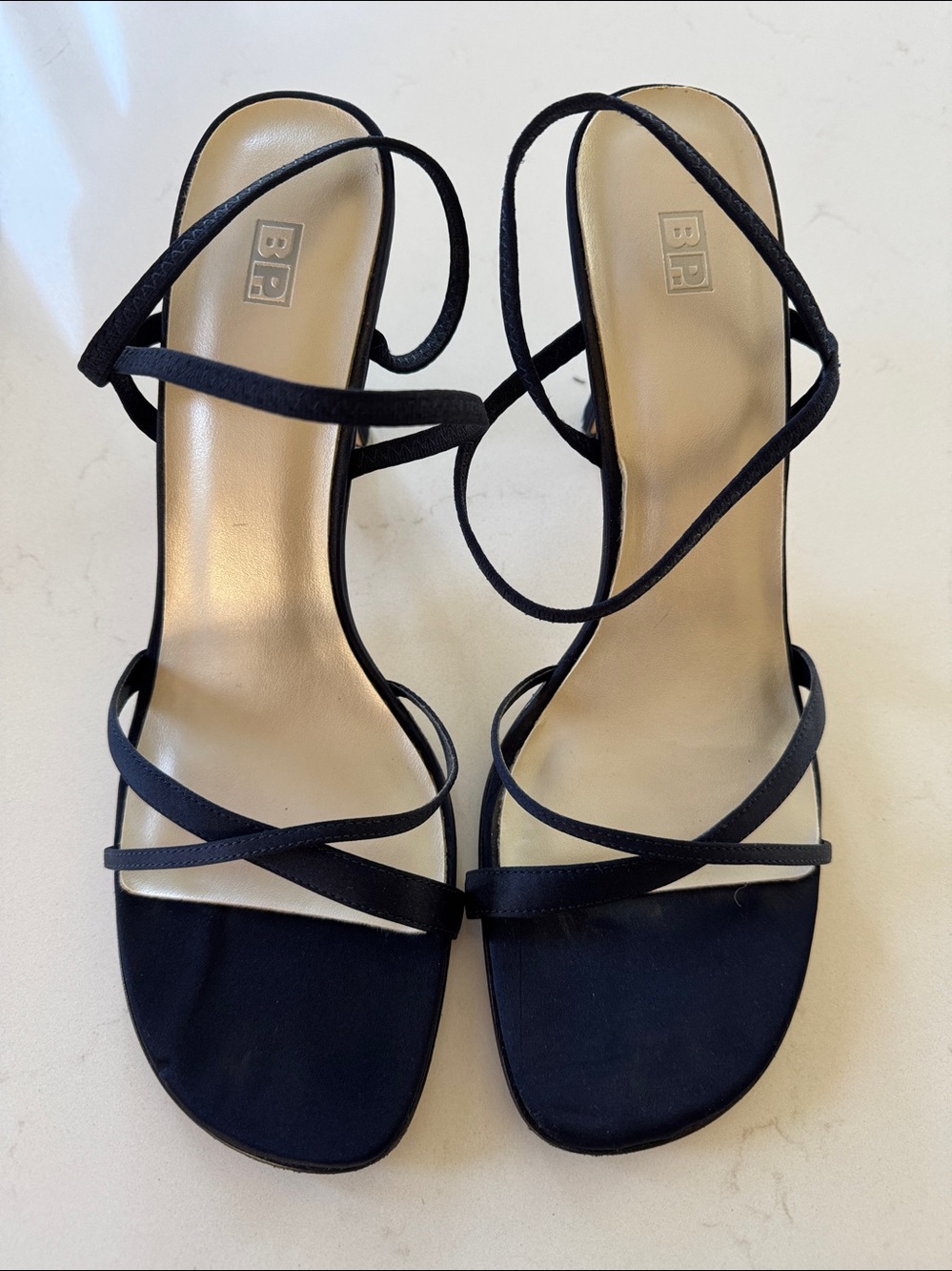 BP Navy Strappy Open-Toe Heels Size: 11.